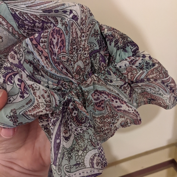 KORI Paisley Green and Purple Boho Cold Shoulder with Ties Top Size Large - Picture 9 of 11